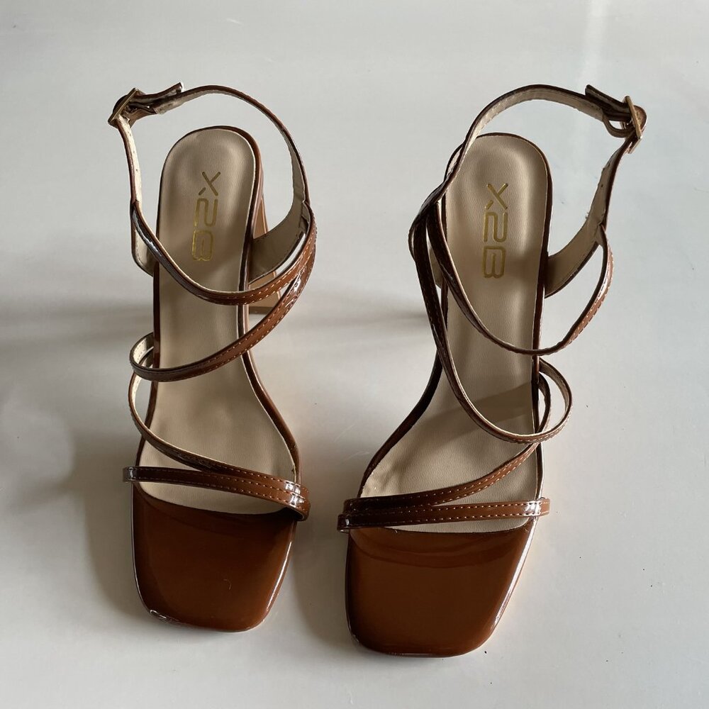 X2B Women's Brown Chunky High Heel Sandal Open Toe Ankle Strap Dress Shoe